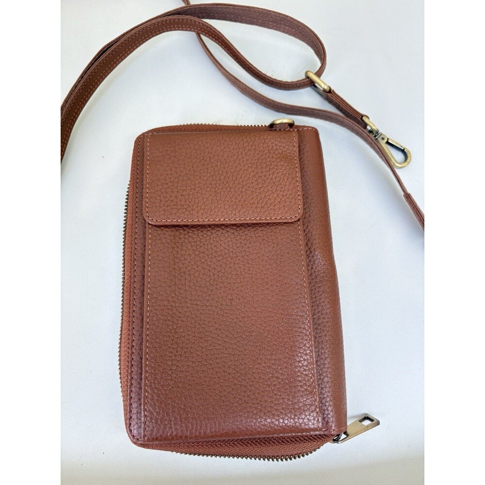 BULL GUARD Crossbody Leather Wallet Phone Purse RFID Mocha Brown NEW Small